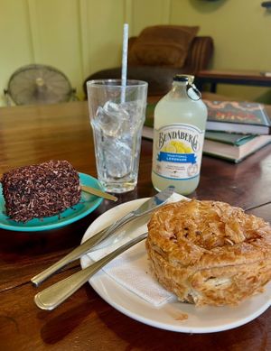 Vegan steak pie with chocolate lamington at Paper Moon in Annerley
