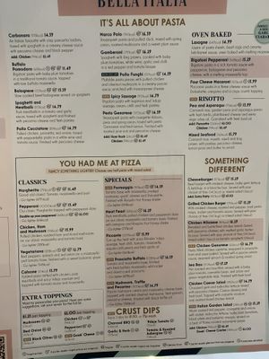 Menu  at Bella Italia in York