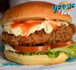 New Vegan Blue Cheeze & Buffalo Chick'n Burger at Vegan Vice in Cambridge