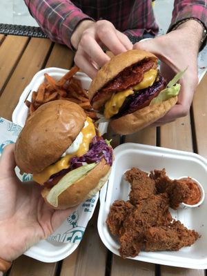 Truffle shuffle and peanut butter bbq at Vegan Vice in Cambridge