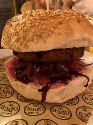Oro rosso: vegan burger, caramelised onion and beet sauce, so tasty  at Open Baladin in Rome