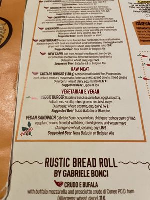 Menu  at Open Baladin in Rome