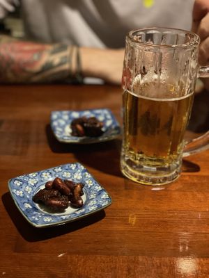 Miso nuts with beer  at Shimabukuro in Naha