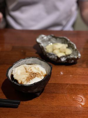 Peanut tofu and shallots  at Shimabukuro in Naha