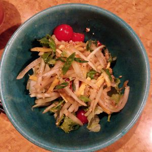 Papaya and coriander salad! at Shimabukuro in Naha