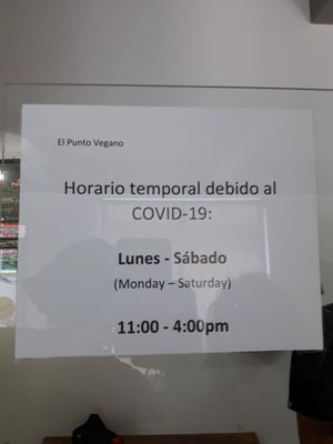 Hours as of November 04, 2020 at El Punto Vegano in Catano
