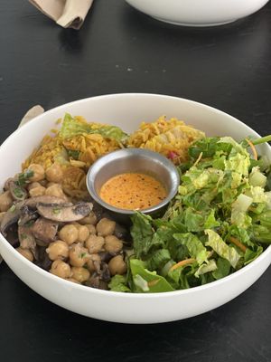 This was the daily chef special! Chinese rice with salad and chickpeas with mushrooms! SOOO GOOOD  at El Punto Vegano in Catano