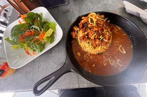 Special of the Day: Salt and pepper soy, rice, beans, and salad —yum! 😋  at El Punto Vegano in Catano