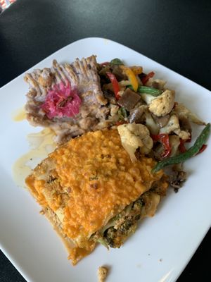 Vegan lasagne and vegetables  at El Punto Vegano in Catano