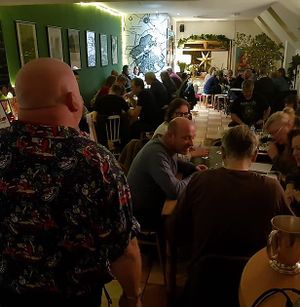 Garden City Brewery interior on a busy evening. There’s always a nice atmosphere and a jolly crowd. at Garden City Brewery in Letchworth