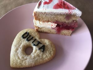 Cream and strawberry cake at Foxy Factory in Villefranche-sur-saone
