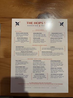 VEGAN menu  at The Hops Spot in Syracuse