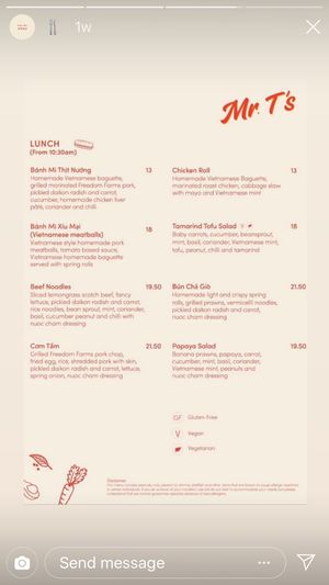 Menu at Mr. T's in Onehunga