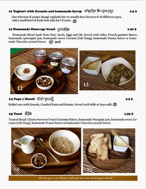 Menu at Papa's  in Kampot