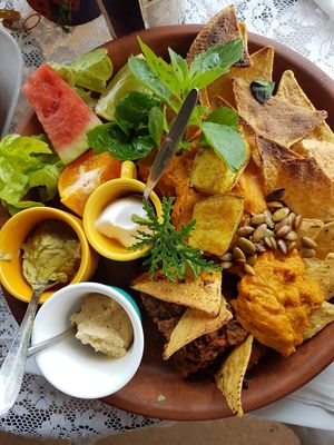 Vegan nachos at Mad Hatterz in Yungaburra