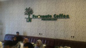 Inside the logo at LN Fortunate Coffee in Pekanbaru