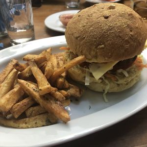 Veggie burger and Greek fries at The Others in Athens