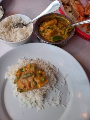 Navrathna Korma with Rice & best Garlic Naan ever ♡ at Bombay Grill in Miami Beach
