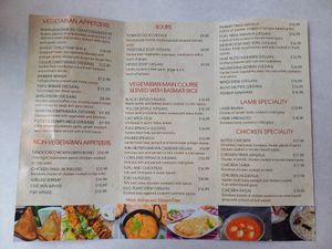 Menue with many vegan options at Bombay Grill in Miami Beach