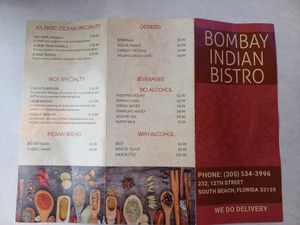 2nd Page of Menue at Bombay Grill in Miami Beach
