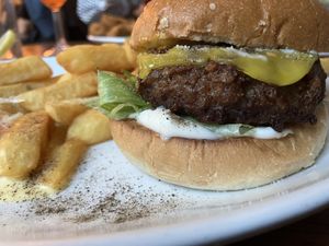 Close up of burger  at The Crown and Anchor in Eastbourne