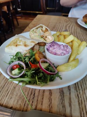 Chicken-less wrap 🌯 and chips at The Crown and Anchor in Eastbourne