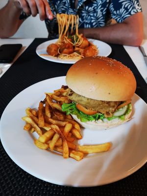 Vegan burger at Madeley in Trinidad