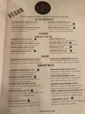 Vegan menu at The Onion Collective in Ubud