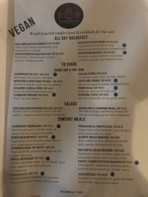 Menu  at The Onion Collective in Ubud