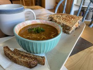 Moroccan soup and vegepate  at Lotus Bleu Cafe in Edmundston