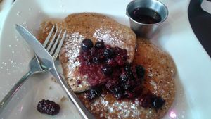 Vegan pancakes with the works!!! at The Hummingbird Cafe in Butte