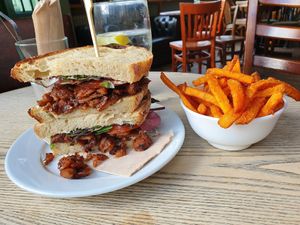 Gammon sandwich and sweet potato fries. Perfection! at The Roundhill in Brighton