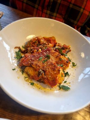 Parmegiana con bechamel, delicioso. at The Roundhill in Brighton