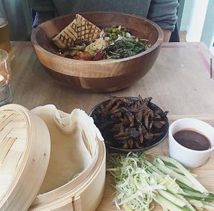 Chinese seitan ‘duck’ pancake and Buddha bowl at The Roundhill in Brighton