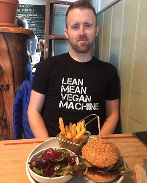 Hubby and his cheeseburger 🍔  at The Roundhill in Brighton