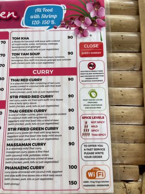 Menu   at Ying Ying's Kitchen in Koh Phangan