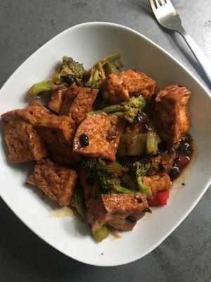 Tofu with black bean sauce at Unit Su Vege in Philadelphia