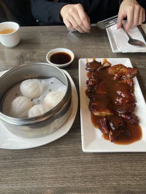 BBQ pork, and shrimp dumplings/har gow (both vegan)  at Unit Su Vege in Philadelphia