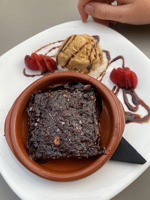 Brownie with salted caramel ice cream. Yum  at The Hen's Teeth in Alicante