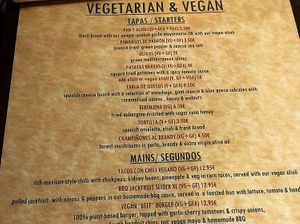 Vegan menu  at The Hen's Teeth in Alicante