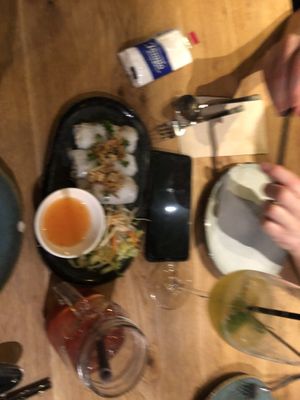 steamed rice paper rolls w tofu & mushrooms, homemade lemonade & siago spritz~  at Saigon in Zurich