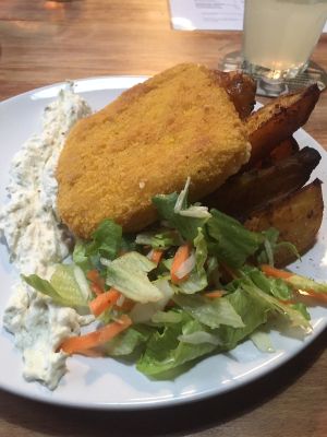 smažák (fried cheese) with potatoes at Bubu's Pub & Kitchen in Prague