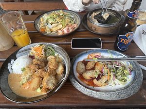 Crispy Seitan with Peanut sauce with a Ketchup Crunch side at Feel Seoul Good in Berlin