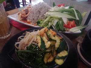 Korean BBQ ingredients (dips not visible) at Feel Seoul Good in Berlin