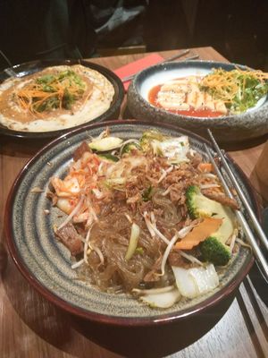 sweet potato glass noodles, rice cakes and pancake at Feel Seoul Good in Berlin