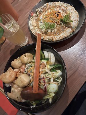 pancake and red bowl ramen  at Feel Seoul Good in Berlin
