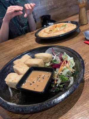Deep fried tofu and satay sauce  at Feel Seoul Good in Berlin