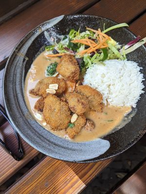 Breaded soy with peanutbutter sauce at Feel Seoul Good in Berlin