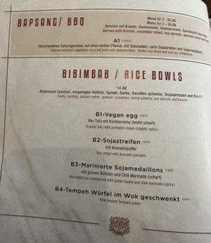 Bibimbab bowls menu.  at Feel Seoul Good in Berlin