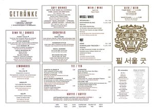 Drink menu  at Feel Seoul Good in Berlin